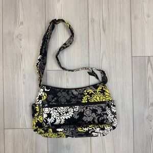 Vera Bradley Baroque Slim Tote Bag Purse Boho Floral Bohemian, Black Gray Yellow
